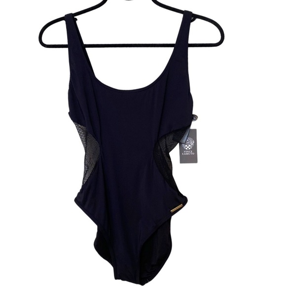 Vince Camuto Mesh Insert Black One Piece Swimsuit - Picture 8 of 15